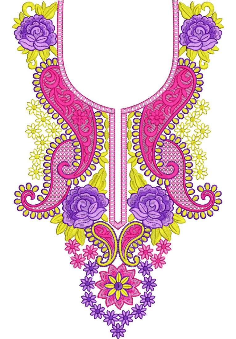 Neck Embroidery Design For Kurti And Tops-Heavy work
