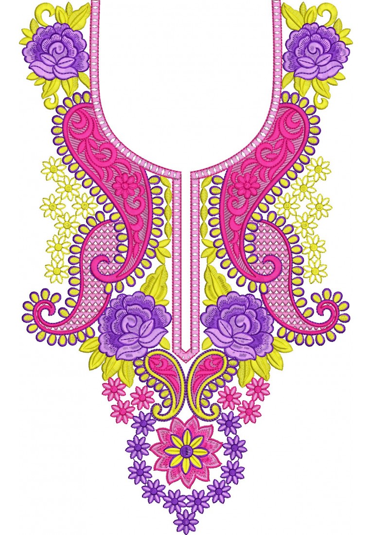 Neck Embroidery Design For Kurti And Tops-Heavy work