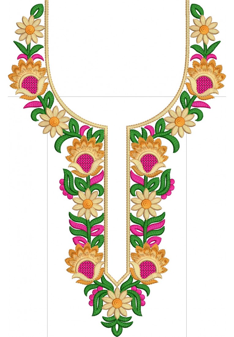 Neck Embroidery flower Design For Kurti And Tops